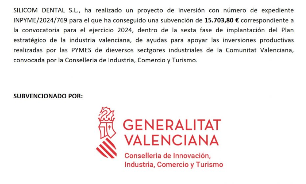 Subvención concedida para proyecto de inversión productiva (INPYME/2024/769)
